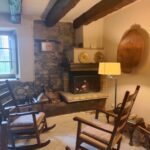 The apartment – dining area and fireplace